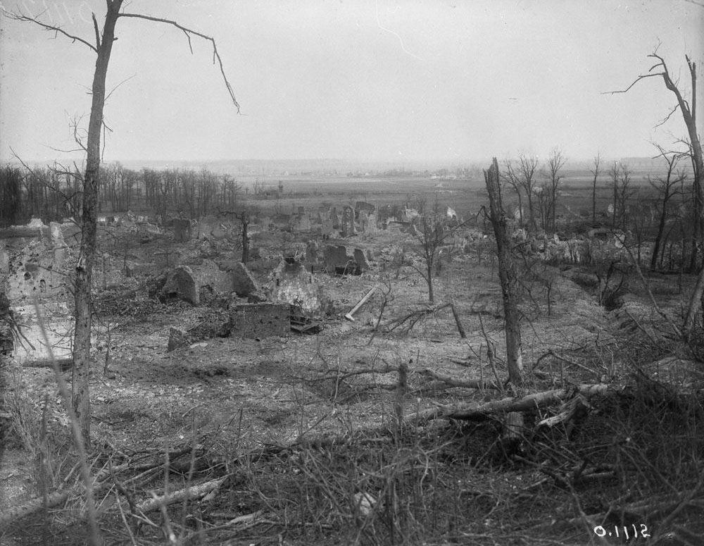 Farbus, a village, captured by the Canadians during the Battle of Vimy Ridge (LAC M#3521866).